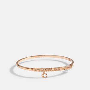 COACH Signature Pave Bar Hinged Bangle Bracelet Rose Gold NWT